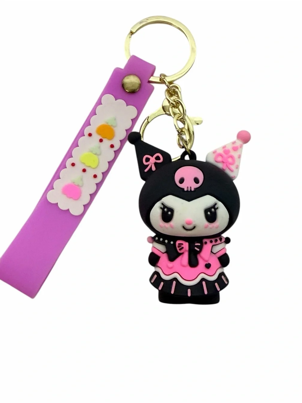 Kuromi Black & Pink Character Keychain with Silicone Strap